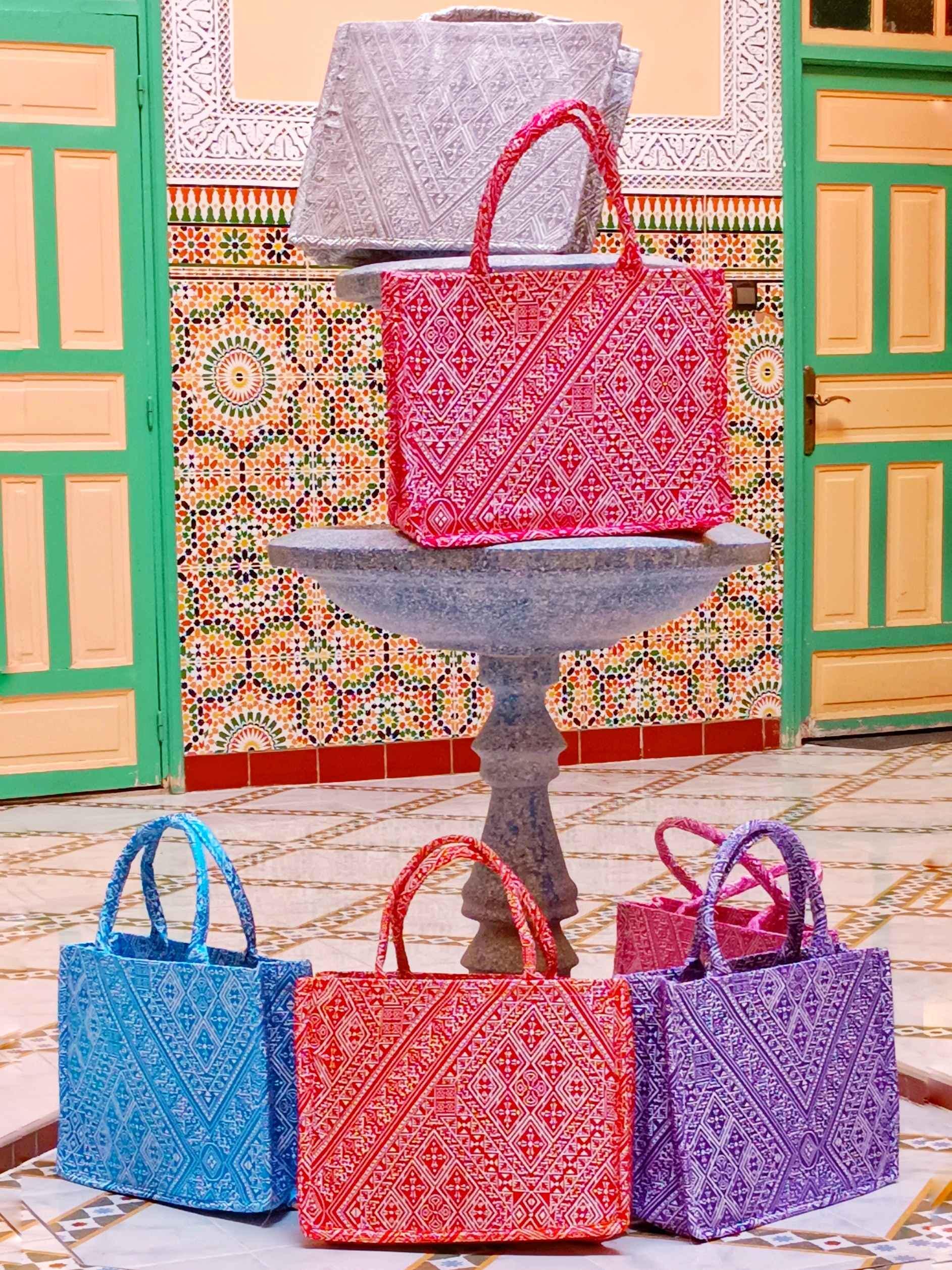 Handmade Wool Tote Bag with Moroccan Amazigh Patterns – Colorful Bags for Women, Weekender, Beach Bag