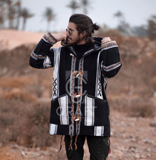 Moroccan Striped Coat Cardigan, Sweater Coat, Hoodie Coat from Fleece, Handmade Wooltrendy Clothing, Women and Men, Valentines Day
