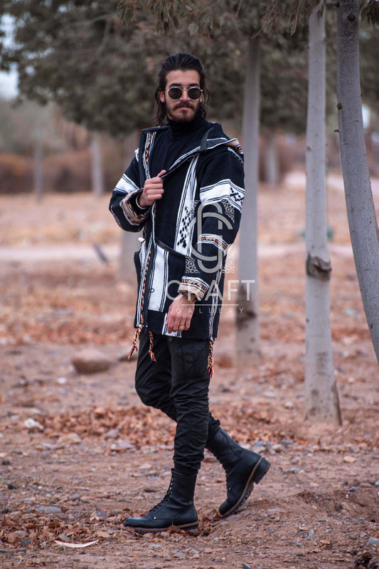Moroccan Striped Coat Cardigan, Sweater Coat, Hoodie Coat from Fleece, Handmade Wooltrendy Clothing, Women and Men, Valentines Day
