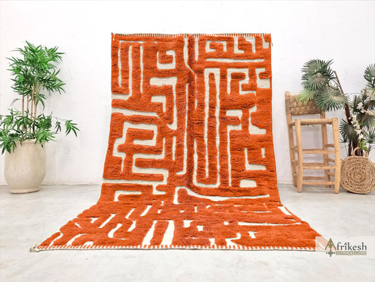 HAND TUFTED RUG, Bright Orange Moroccan Rug, Unique Beni Mrirt Rug, Shaggy Berber Carpet, Custom Made Wool Area Rug, Chic Benirugs.