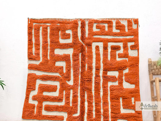 HAND TUFTED RUG, Bright Orange Moroccan Rug, Unique Beni Mrirt Rug, Shaggy Berber Carpet, Custom Made Wool Area Rug, Chic Benirugs.