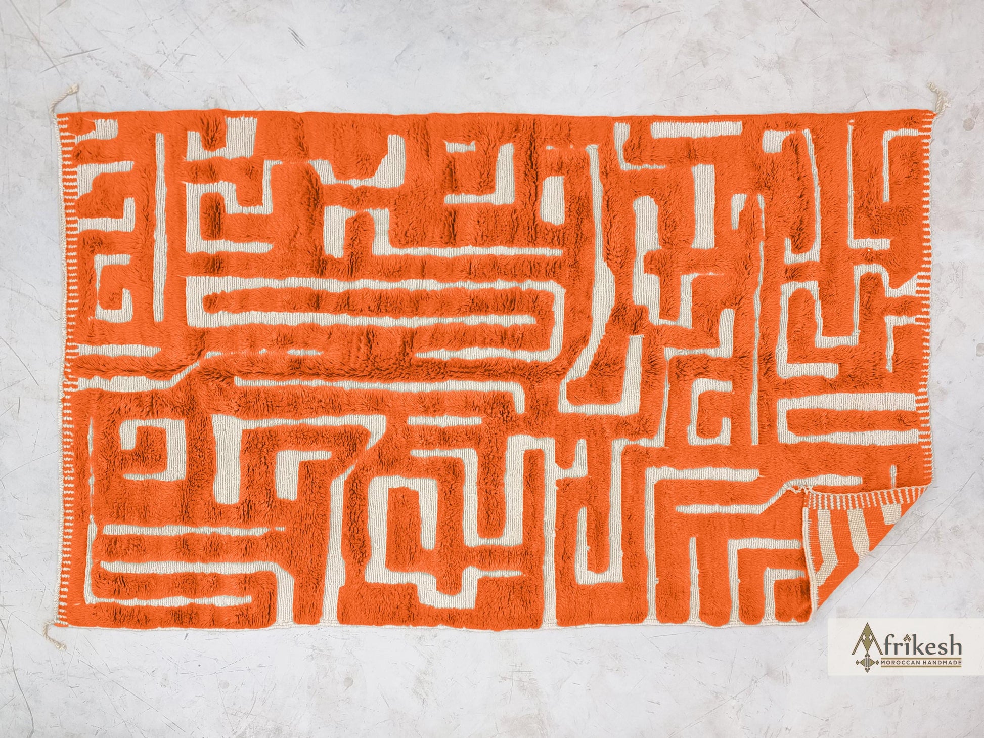 HAND TUFTED RUG, Bright Orange Moroccan Rug, Unique Beni Mrirt Rug, Shaggy Berber Carpet, Custom Made Wool Area Rug, Chic Benirugs.