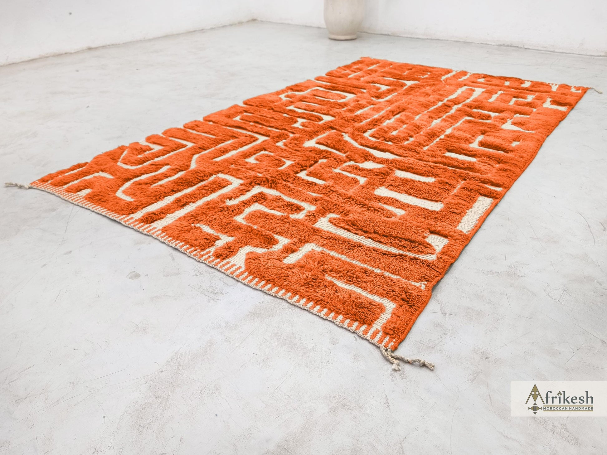 HAND TUFTED RUG, Bright Orange Moroccan Rug, Unique Beni Mrirt Rug, Shaggy Berber Carpet, Custom Made Wool Area Rug, Chic Benirugs.