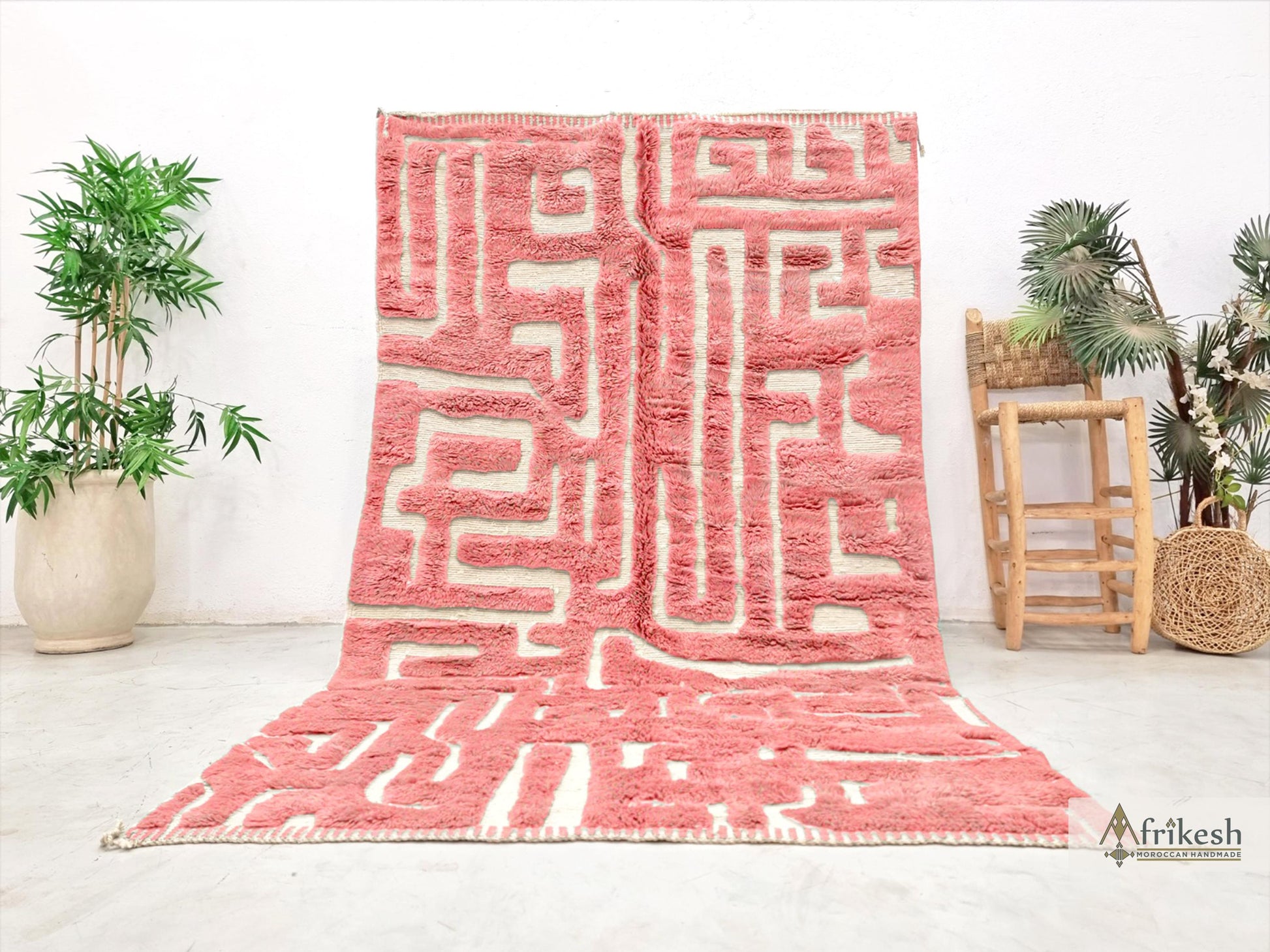 PINK RUG, Custom Beni Mrirt Rug, Hand-Tufted Moroccan Rug, Wool Berber Carpet, Abstract Mrirt Shag Rug, Modern Living Room Rug.