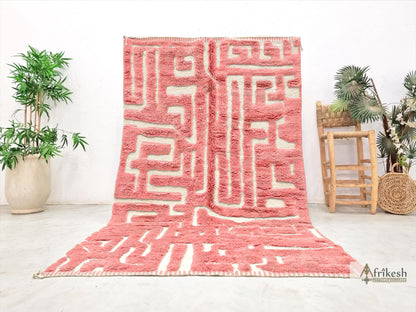 PINK RUG, Custom Beni Mrirt Rug, Hand-Tufted Moroccan Rug, Wool Berber Carpet, Abstract Mrirt Shag Rug, Modern Living Room Rug.