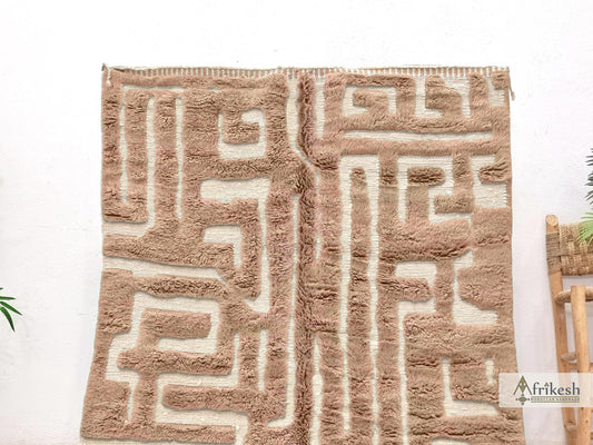 BERBER CARPET, Beni Mrirt Moroccan Rug, Light Brown Wool Rug, Custom Size Area Rug, Hand-Tufted Beni Rug, Luxurious Shag Rug.