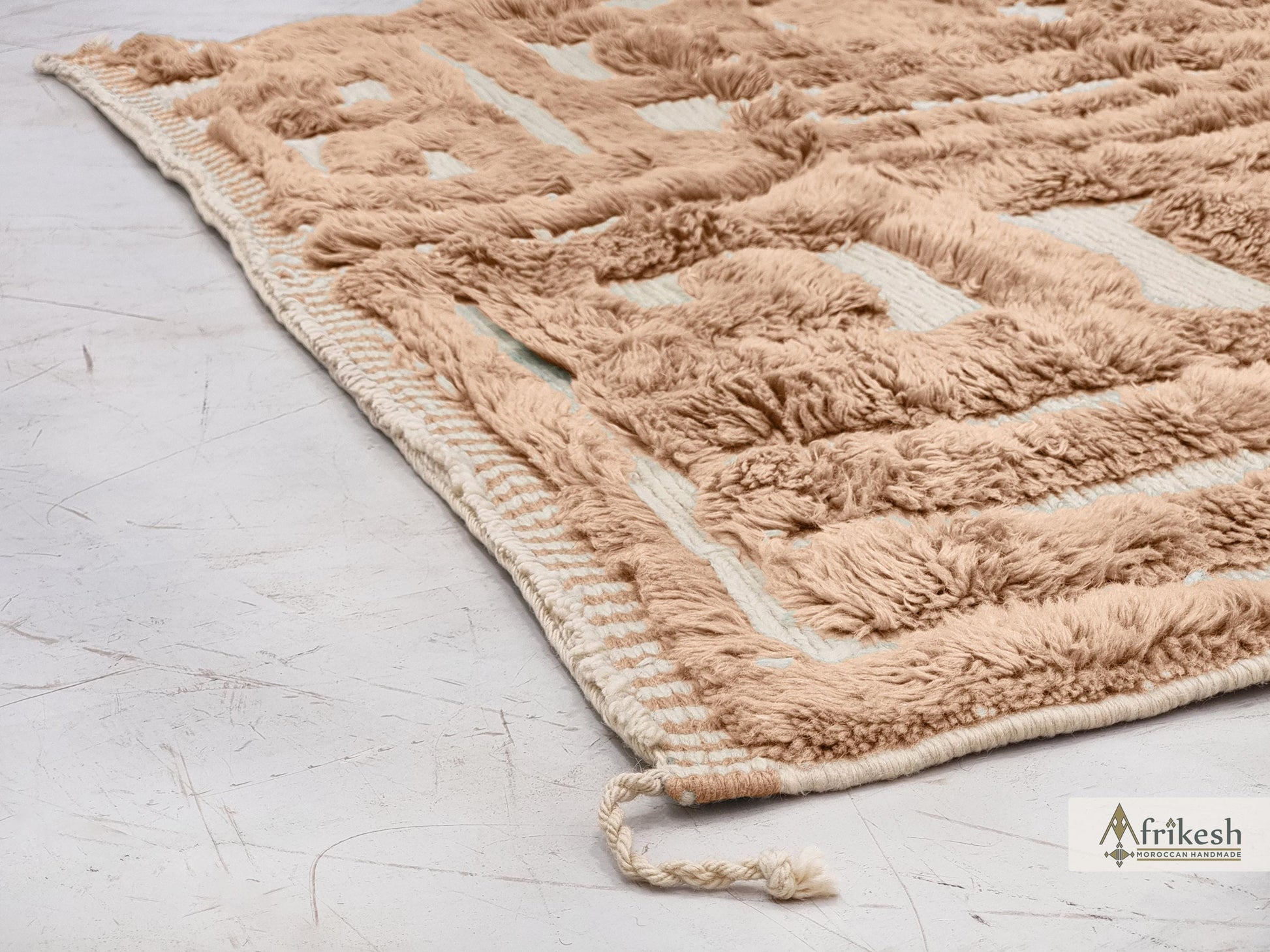 BERBER CARPET, Beni Mrirt Moroccan Rug, Light Brown Wool Rug, Custom Size Area Rug, Hand-Tufted Beni Rug, Luxurious Shag Rug.