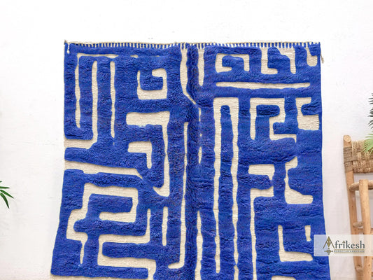 MOROCCAN RUG, Beni Mrirt Shag Rug, Handmade Berber Carpet, Royal Blue Wool Rug, Hand-Tufted Area Rug, Custom Size Benirugs.