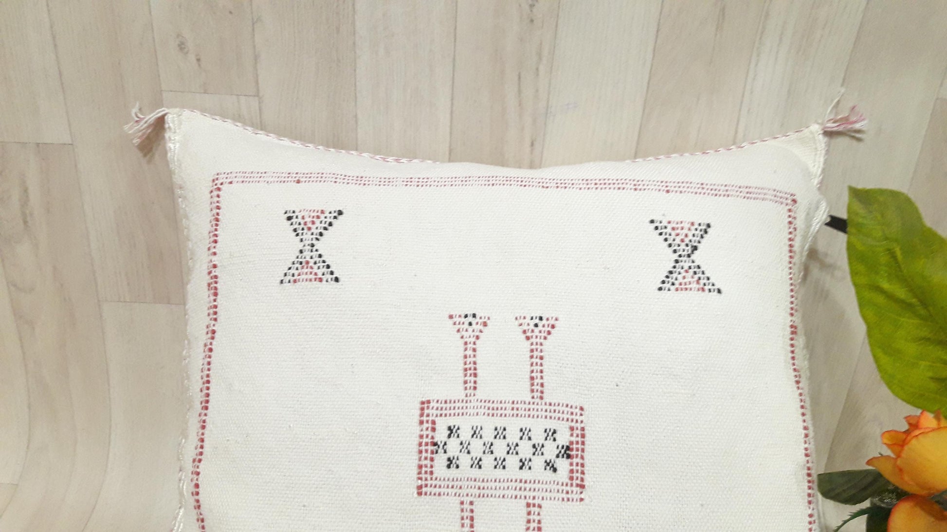 Cactus Silk Cushion Cover - White Sabra Pillow - Handmade Morocco Cushion