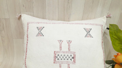 Cactus Silk Cushion Cover - White Sabra Pillow - Handmade Morocco Cushion