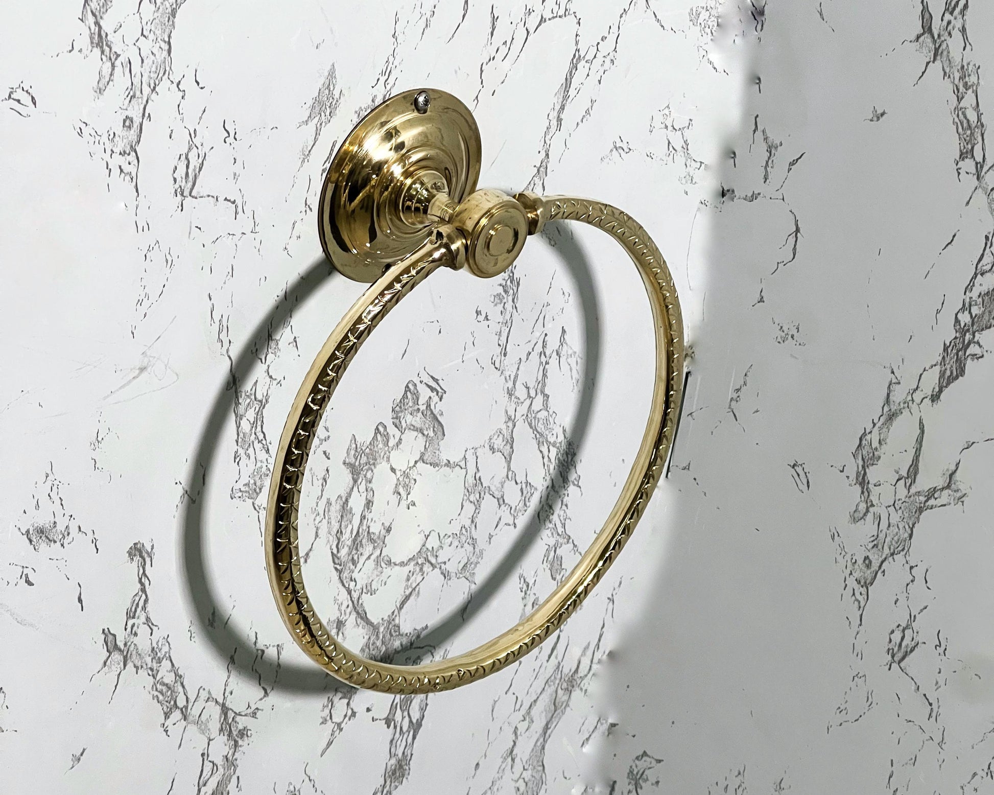 Hammered Brass Hand Towel Holder – Unlacquered Gold Towel Ring Aged Brass Bathroom Hardware Vintage Moroccan Wall Mounted Solid Brass Holder