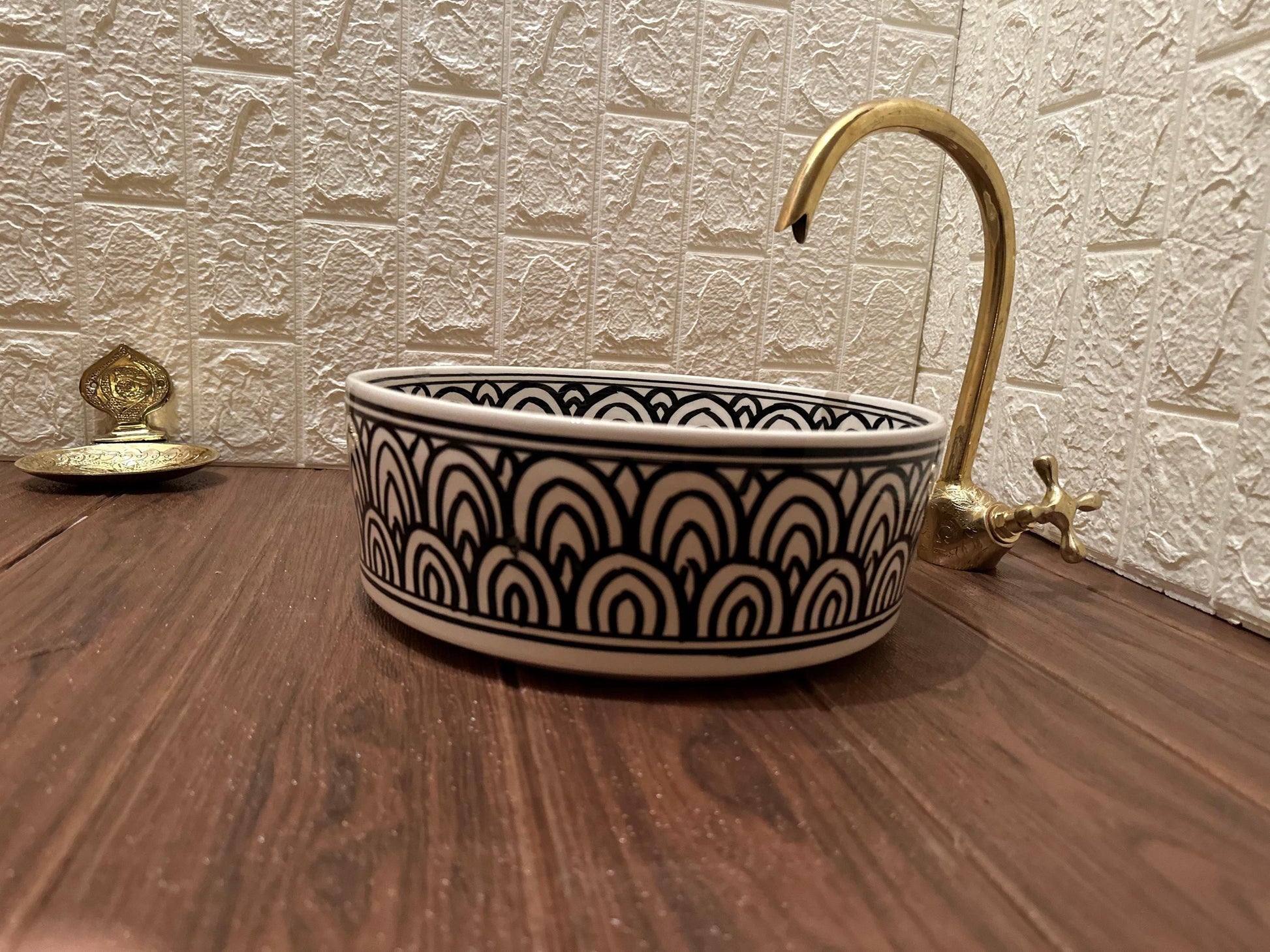 Handmade Ceramic Sink with FREE Brass Faucet and More Special Gifts - Elegant Moroccan Wash Basin - Bathroom Mid-Century Modern Style