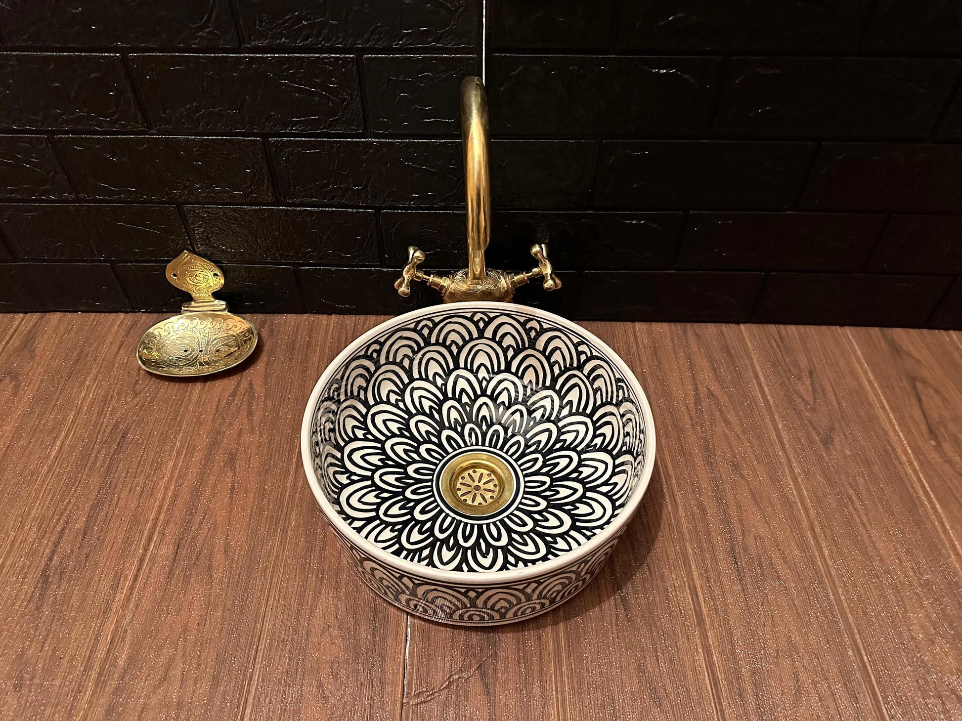 Handmade Ceramic Sink with FREE Brass Faucet and More Special Gifts - Elegant Moroccan Wash Basin - Bathroom Mid-Century Modern Style
