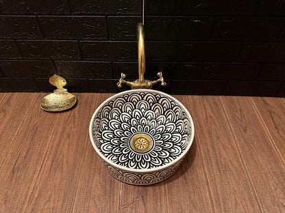 Handmade Ceramic Sink with FREE Brass Faucet and More Special Gifts - Elegant Moroccan Wash Basin - Bathroom Mid-Century Modern Style