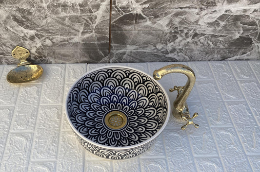 Handmade Ceramic Sink with FREE Brass Faucet and More Special Gifts - Elegant Moroccan Wash Basin - Bathroom Mid-Century Modern Style