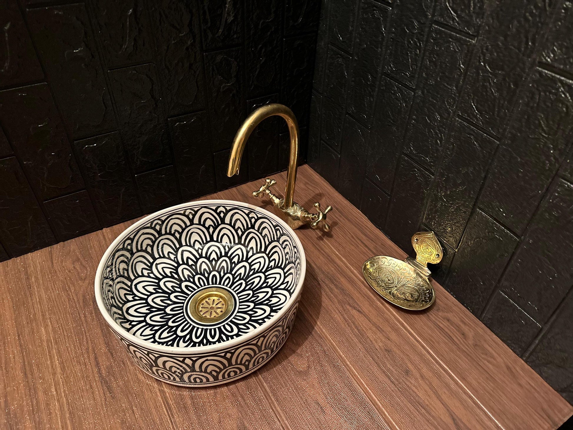Handmade Ceramic Sink with FREE Brass Faucet and More Special Gifts - Elegant Moroccan Wash Basin - Bathroom Mid-Century Modern Style