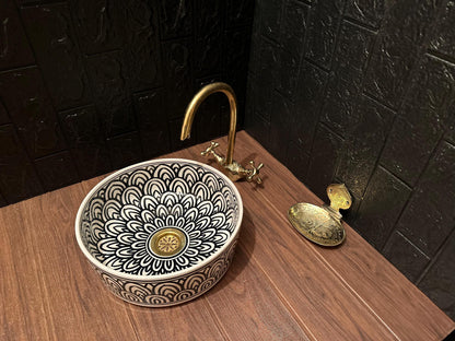 Handmade Ceramic Sink with FREE Brass Faucet and More Special Gifts - Elegant Moroccan Wash Basin - Bathroom Mid-Century Modern Style