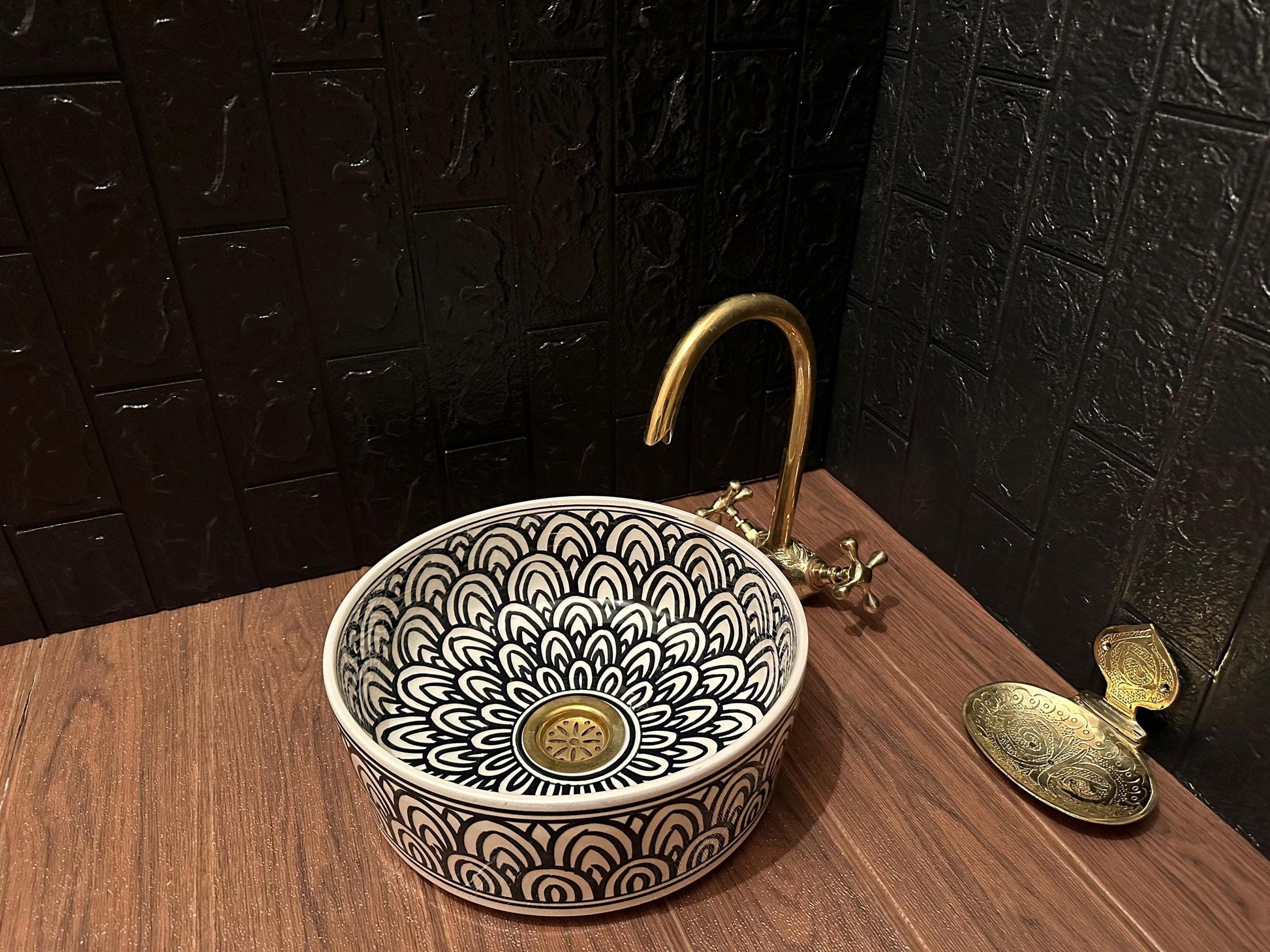 Handmade Ceramic Sink with FREE Brass Faucet and More Special Gifts - Elegant Moroccan Wash Basin - Bathroom Mid-Century Modern Style