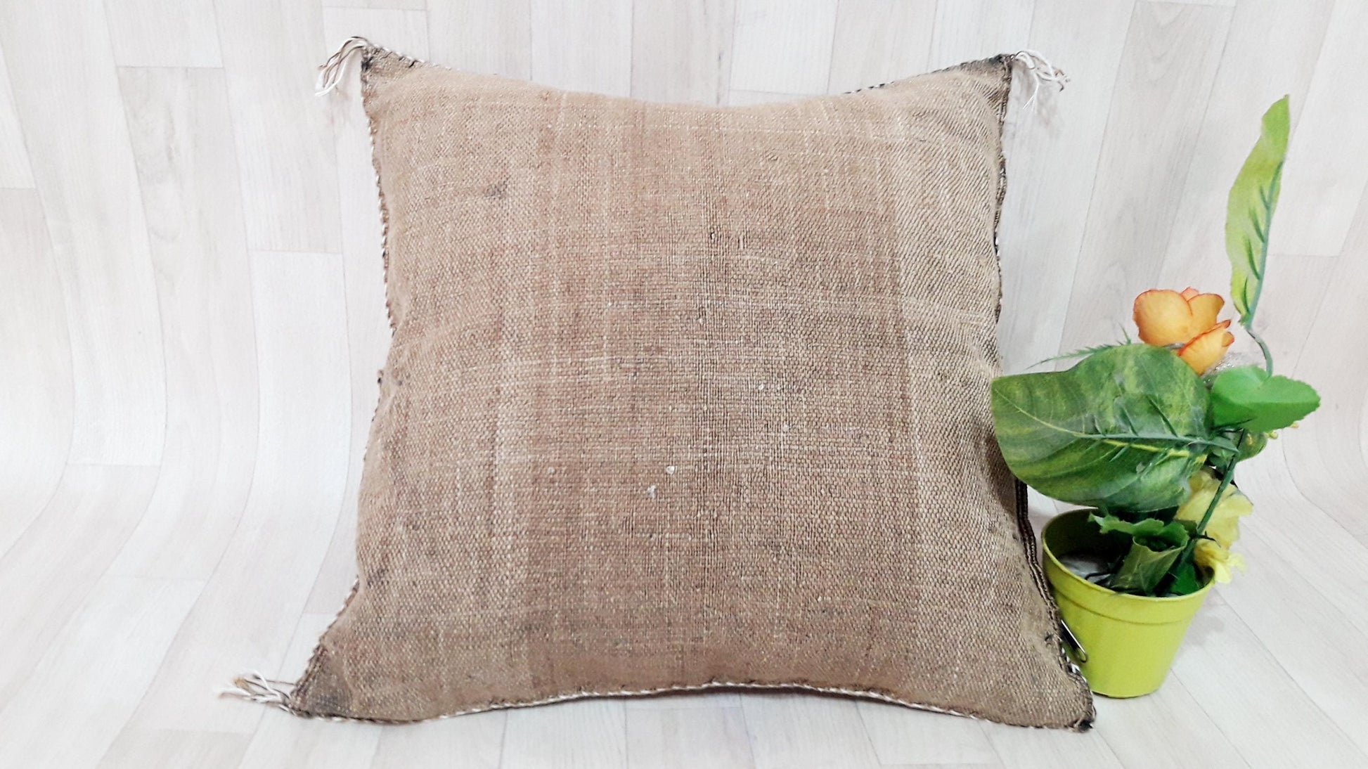 Brown Cactus Silk Pillow Cover, Moroccan Boho Throw Pillow , Morocco Handmade Pillow, Sabra Cactus Silk Cushion,Home Decor
