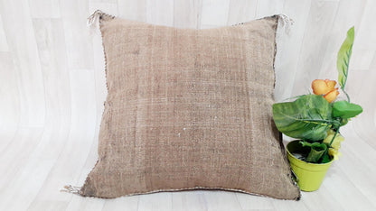 Brown Cactus Silk Pillow Cover, Moroccan Boho Throw Pillow , Morocco Handmade Pillow, Sabra Cactus Silk Cushion,Home Decor