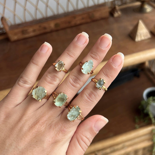 Green Fluorite Ring, Gold, Adjustable Ring, Crystal Ring, Green Fluorite Jewelry, Heart Chakra, Nickel-Free, Crystal Gift, Green Gemstone