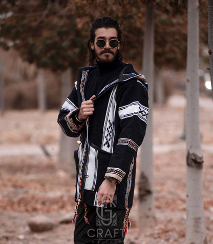 Moroccan Striped Coat Cardigan, Sweater Coat, Hoodie Coat from Fleece, Handmade Wooltrendy Clothing, Women and Men, Valentines Day