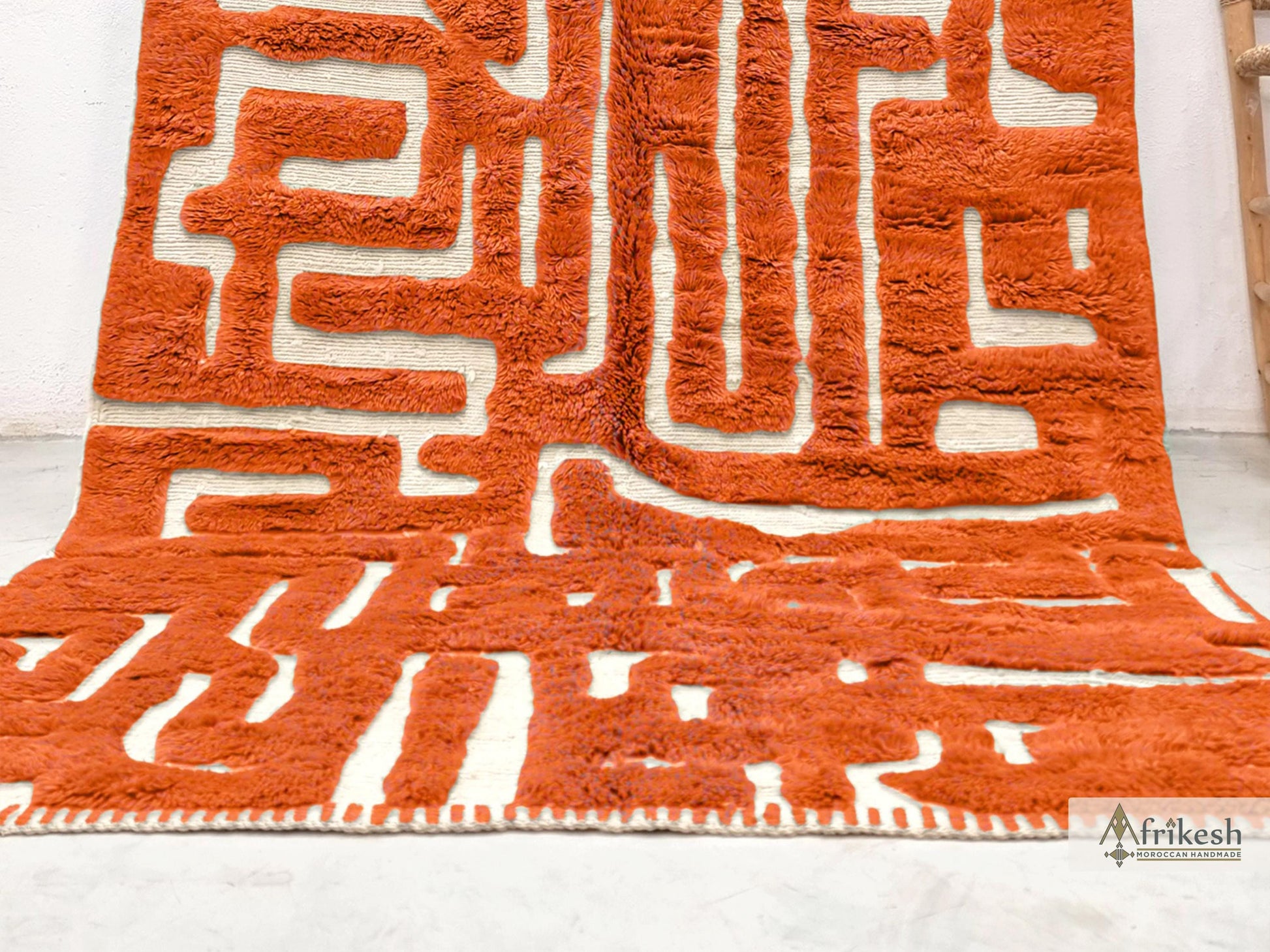 HAND TUFTED RUG, Bright Orange Moroccan Rug, Unique Beni Mrirt Rug, Shaggy Berber Carpet, Custom Made Wool Area Rug, Chic Benirugs.