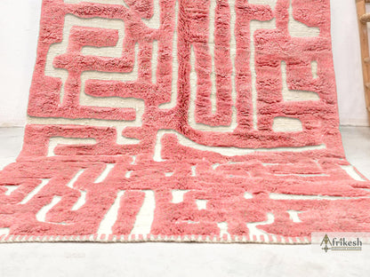 PINK RUG, Custom Beni Mrirt Rug, Hand-Tufted Moroccan Rug, Wool Berber Carpet, Abstract Mrirt Shag Rug, Modern Living Room Rug.