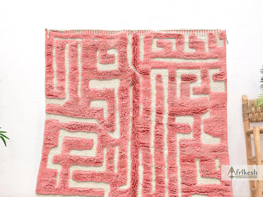 PINK RUG, Custom Beni Mrirt Rug, Hand-Tufted Moroccan Rug, Wool Berber Carpet, Abstract Mrirt Shag Rug, Modern Living Room Rug.