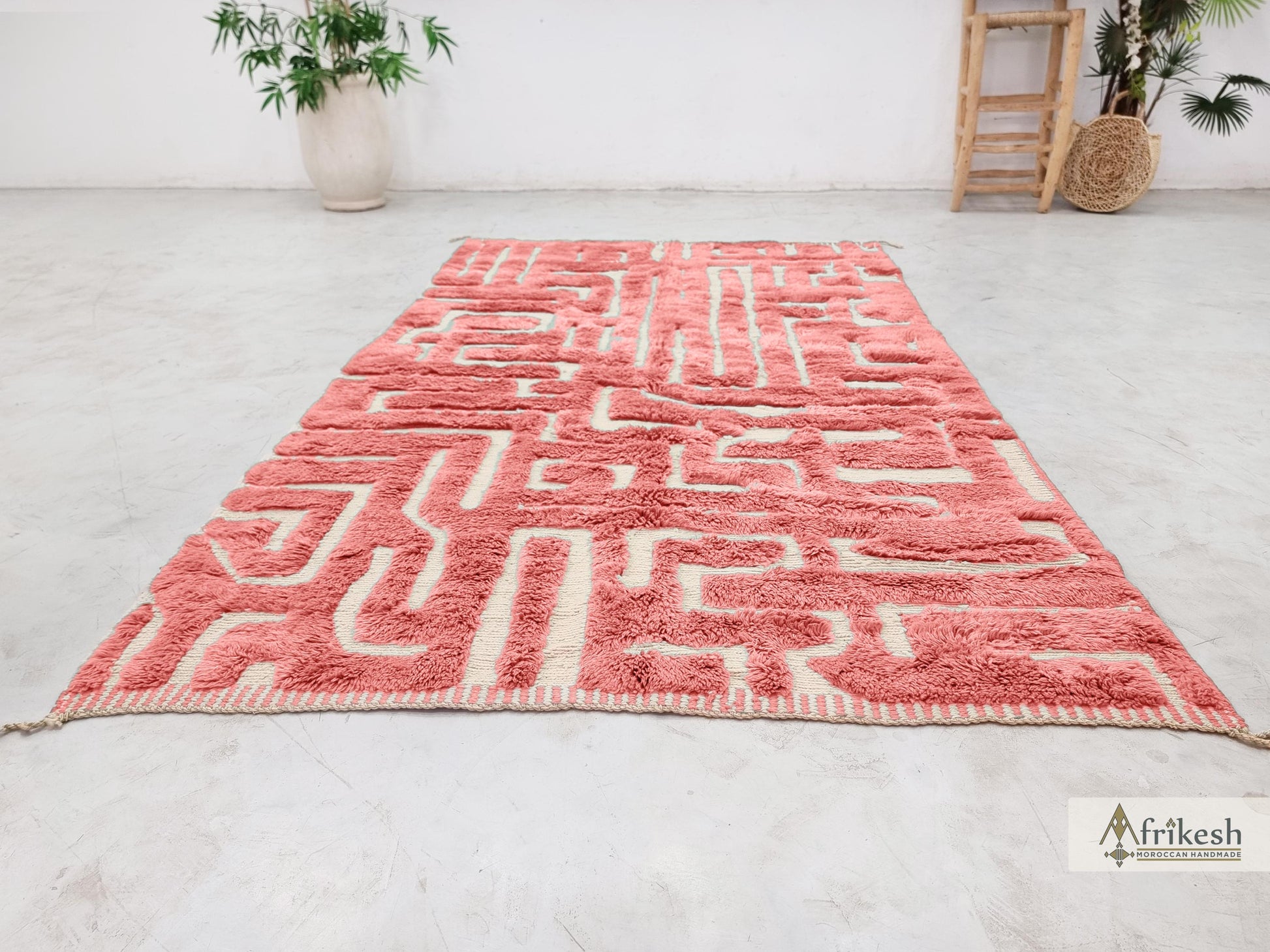 PINK RUG, Custom Beni Mrirt Rug, Hand-Tufted Moroccan Rug, Wool Berber Carpet, Abstract Mrirt Shag Rug, Modern Living Room Rug.