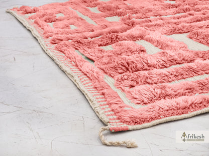 PINK RUG, Custom Beni Mrirt Rug, Hand-Tufted Moroccan Rug, Wool Berber Carpet, Abstract Mrirt Shag Rug, Modern Living Room Rug.