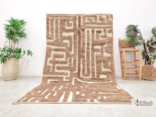 BERBER CARPET, Beni Mrirt Moroccan Rug, Light Brown Wool Rug, Custom Size Area Rug, Hand-Tufted Beni Rug, Luxurious Shag Rug.