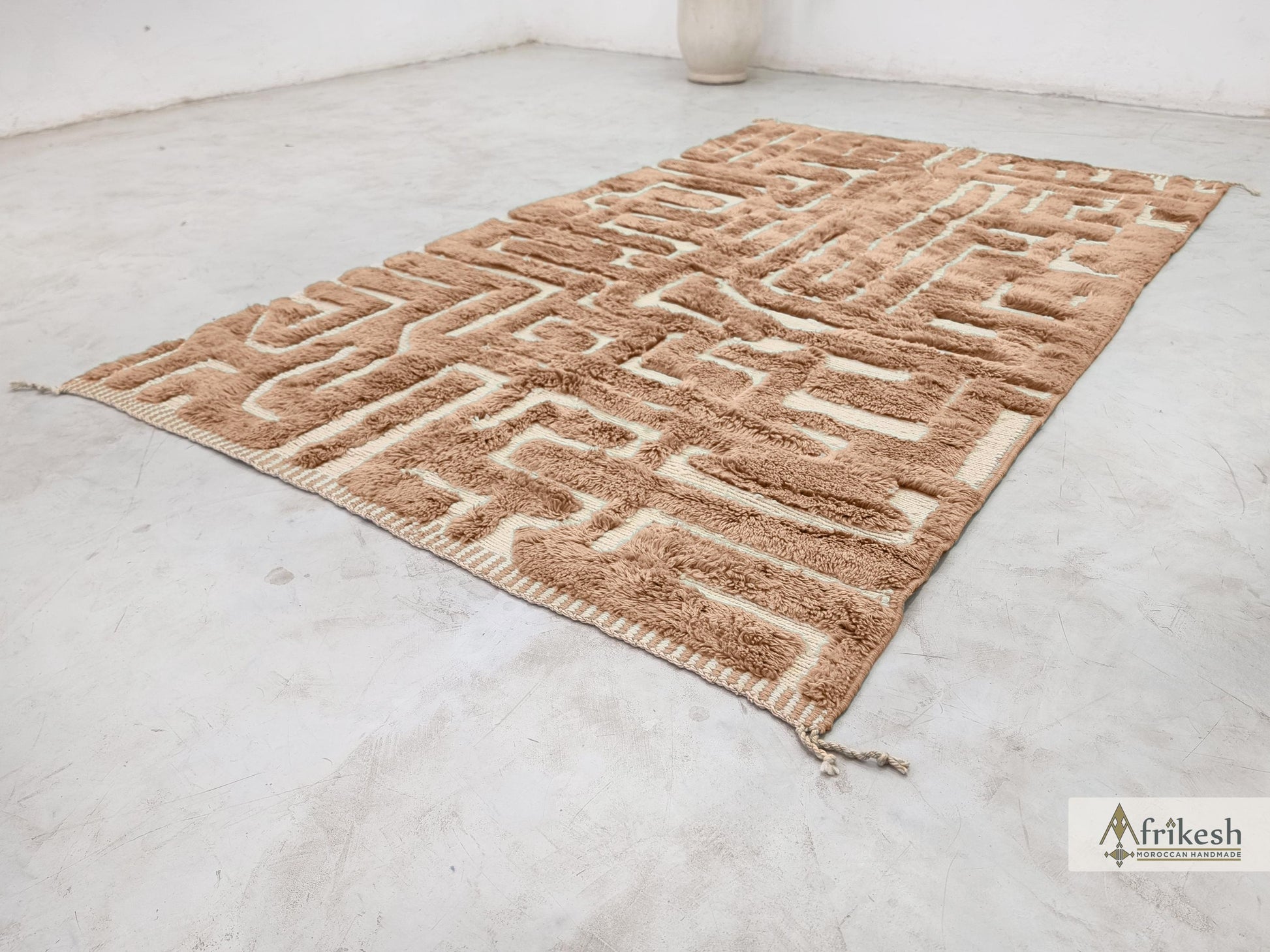 BERBER CARPET, Beni Mrirt Moroccan Rug, Light Brown Wool Rug, Custom Size Area Rug, Hand-Tufted Beni Rug, Luxurious Shag Rug.