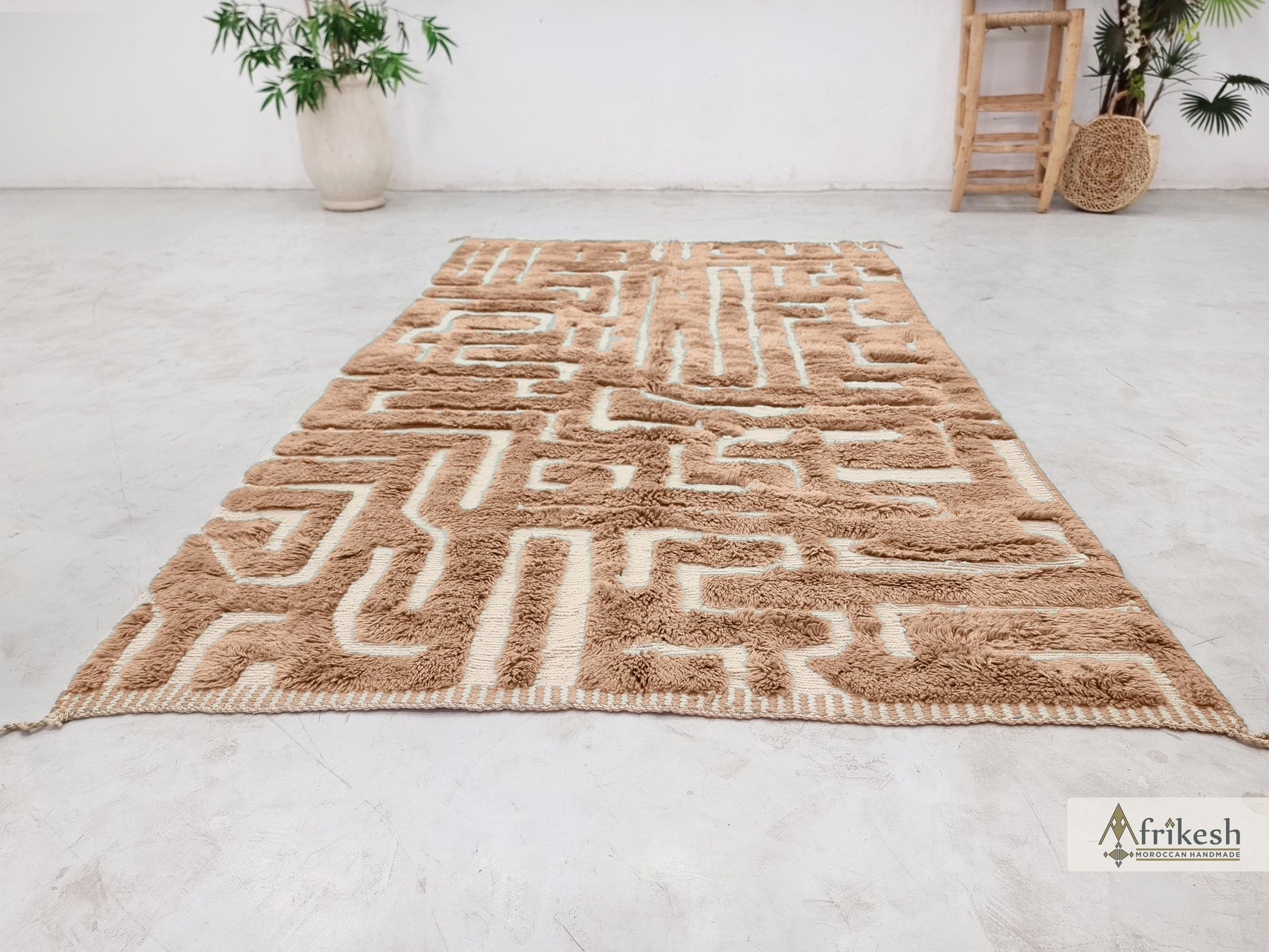 BERBER CARPET, Beni Mrirt Moroccan Rug, Light Brown Wool Rug, Custom Size Area Rug, Hand-Tufted Beni Rug, Luxurious Shag Rug.
