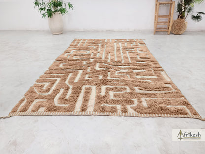 BERBER CARPET, Beni Mrirt Moroccan Rug, Light Brown Wool Rug, Custom Size Area Rug, Hand-Tufted Beni Rug, Luxurious Shag Rug.