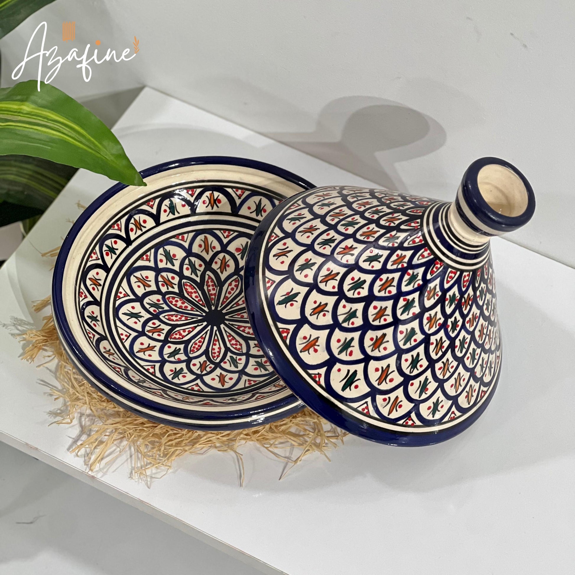 Moroccan Ceramic Tagine Pot, Cooking & Serving Tagine, Hand-Painted Tagine, Lead-Free Cookware, Non-Stick, Handmade Ceramic Pot