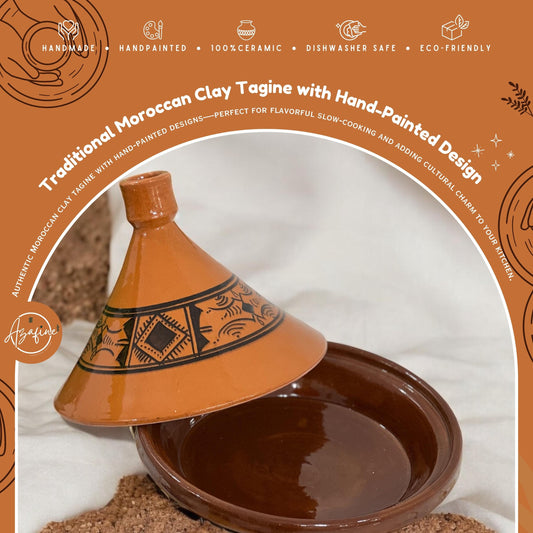 Moroccan Ceramic Tagine Pot, Cooking & Serving Tagine, Hand-Painted Tagine, Lead-Free Cookware, Non-Stick, Handmade Ceramic Pot