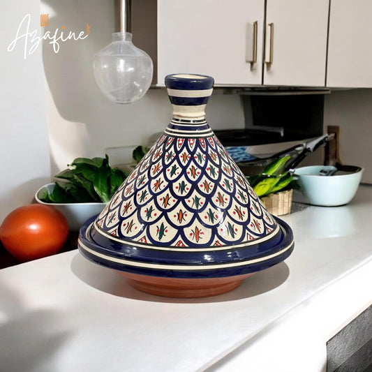 Moroccan Ceramic Tagine Pot, Cooking & Serving Tagine, Hand-Painted Tagine, Lead-Free Cookware, Non-Stick, Handmade Ceramic Pot