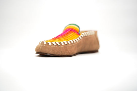 Handmade Moroccan Leather Moccasins with Vibrant Woven Design – Artisan Boho Loafers for Men & Women, Ethically Made Shoe