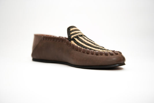 Handmade Moroccan Leather Moccasins with Vibrant Woven Design – Artisan Boho Loafers for Men & Women, Ethically Made Shoe.
