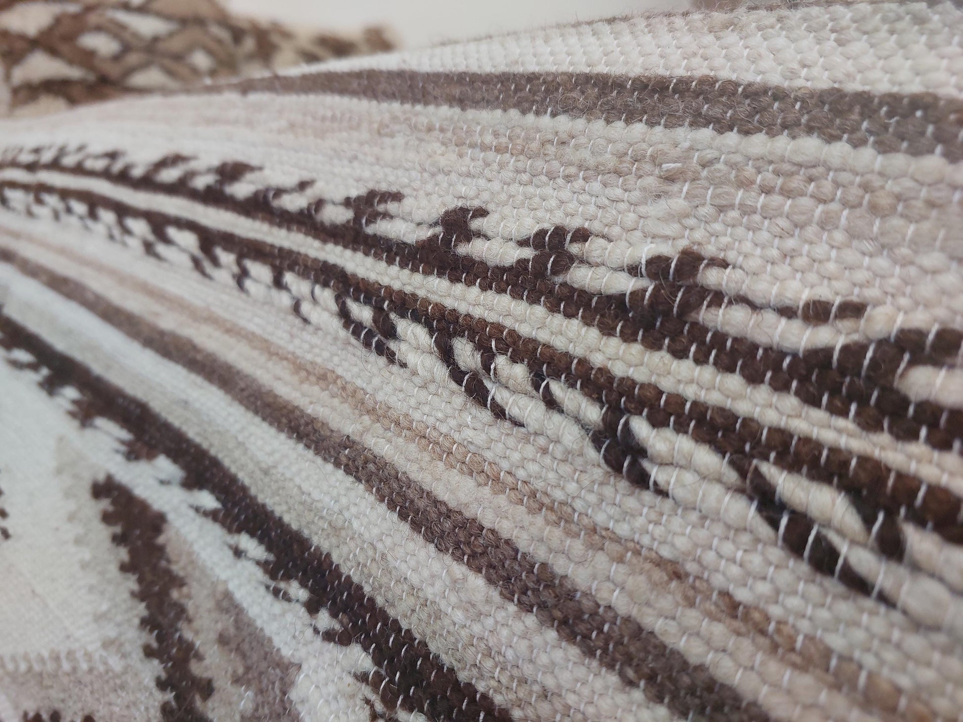 Luxurious Handloomed Beni Ourain Wool Blanket | Natural Undyed Wool | Moroccan Pom Pom Blanket on Edges