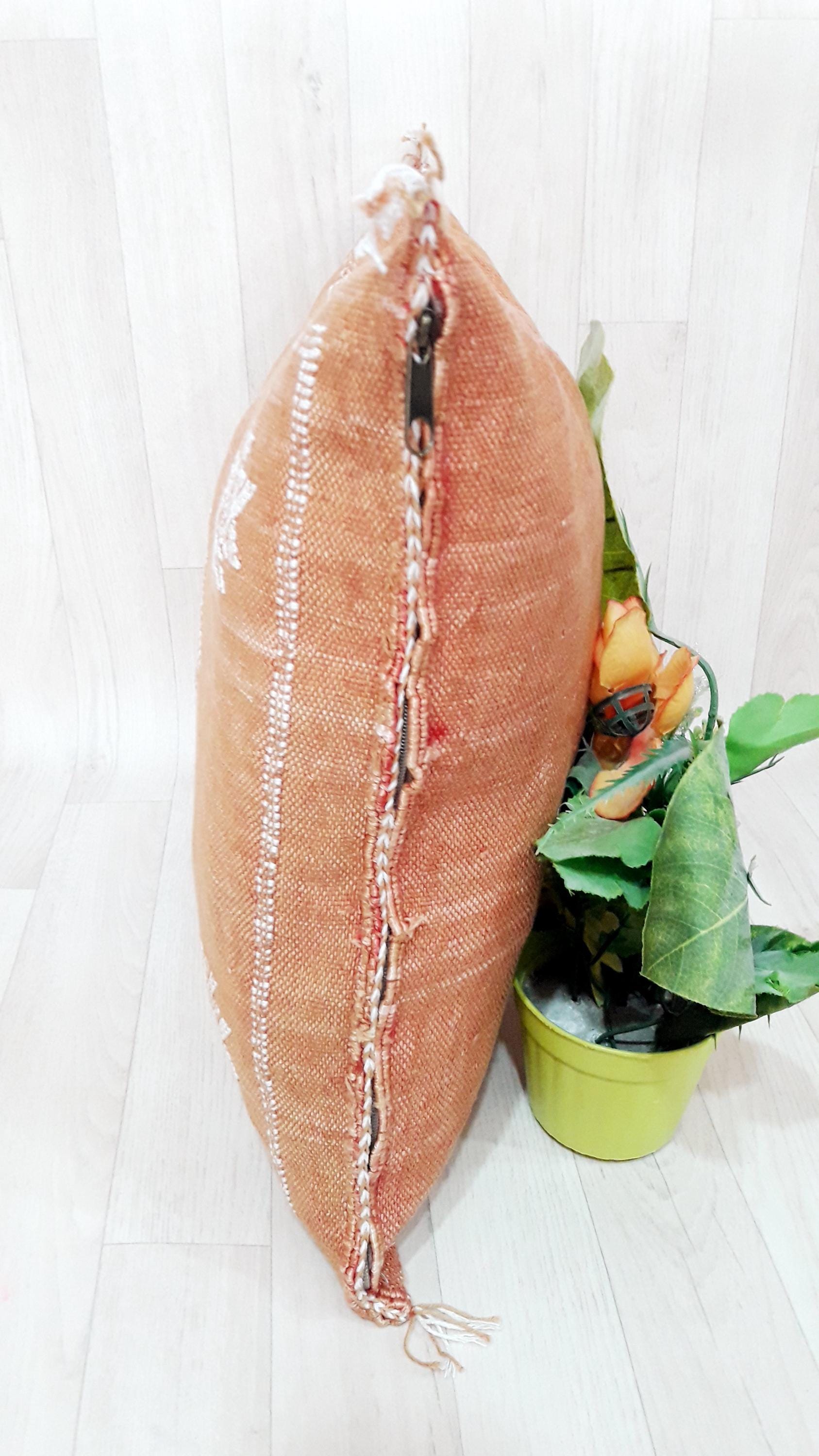 Cactus Silk Cushion Cover - Brown/Orange Sabra Pillow - Handmade Morocco Cushion