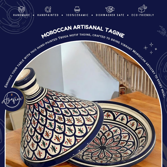 Moroccan Ceramic Tagine Pot, Cooking & Serving Tagine, Hand-Painted Tagine, Lead-Free Cookware, Non-Stick, Handmade Ceramic Pot