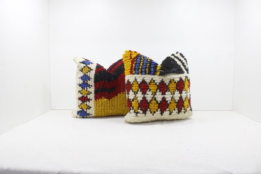 Set of 2 Vintage Moroccan Pillows 100% Wool , Absolutely Gorgeous Pillow Floor Pillow Moroccan Berber Home Design Handmade Kilim Berber
