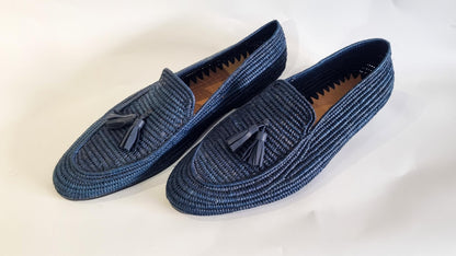 Raffia Men Shoes, Men Loafers, Men Wedding Shoes, Moroccan Men Shoes, Custom Navy Men Loafers