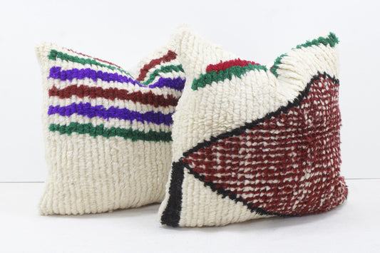 Set of 2 Vintage Moroccan Pillows 100% Wool , Absolutely Gorgeous Pillow Floor Pillow Moroccan Berber Home Design Handmade Kilim Berber