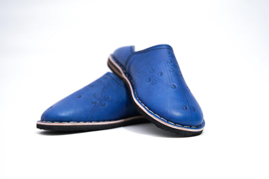 Handmade Moroccan Babouche Leather Slippers for Men, Organic Sheepskin Slip-Ons – Stylish Blue House Shoes