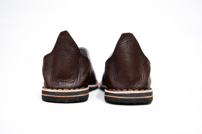 Handmade Moroccan Babouche Leather Slippers for Men, Rich Brown Sheepskin Slip-Ons – Authentic and Durable.