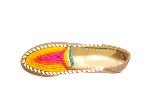 Handmade Moroccan Leather Moccasins with Vibrant Woven Design – Artisan Boho Loafers for Men & Women, Ethically Made Shoe