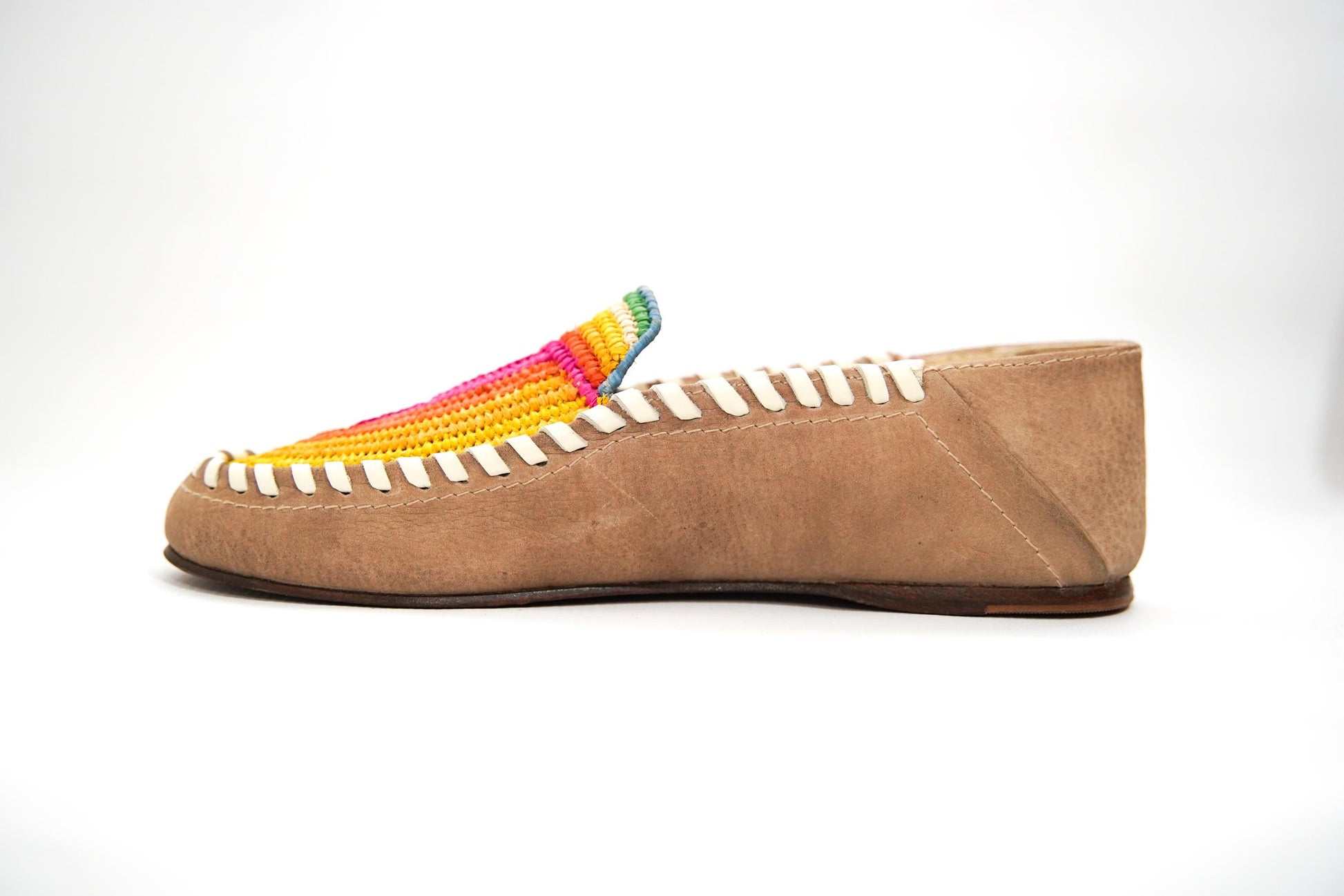 Handmade Moroccan Leather Moccasins with Vibrant Woven Design – Artisan Boho Loafers for Men & Women, Ethically Made Shoe
